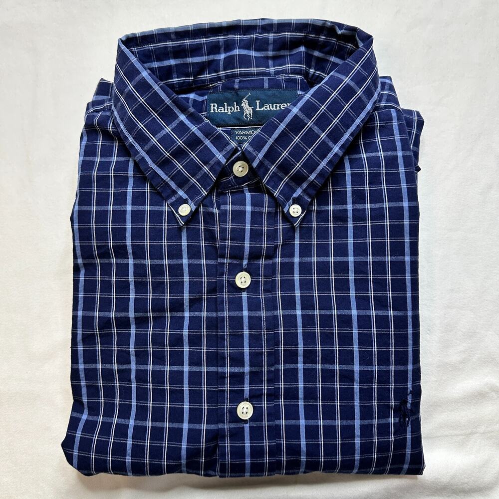 Polo Ralph Lauren Men's Dress Shirt 16.5 34/35 Yarmouth Blue‎ Long Sleeve Plaid